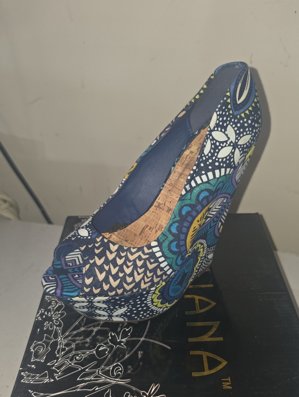 Liliana Blue Multi-Pattern Wedge Pumps